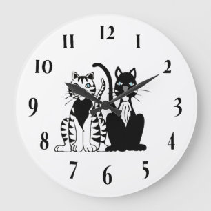 Reloj Redondo Grande Dibujos Animados de Gatos Gemelos