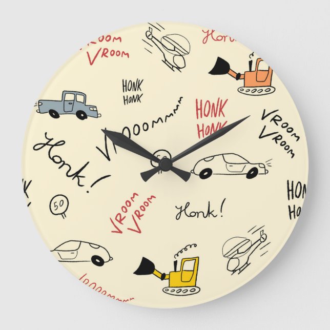 Reloj Redondo Grande Dibujos de coches sin problemas: Hoja de cama para (Anverso)