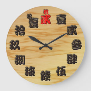 Reloj Redondo Grande Difícil estilo antiguo kanji woody signboard