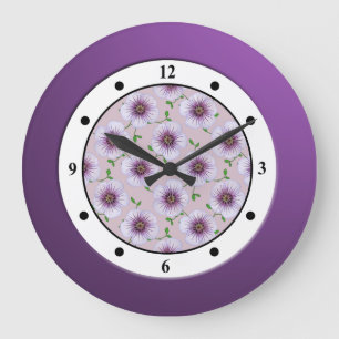 Reloj Redondo Grande Dígitos modernos de flores moradas de jardín flo