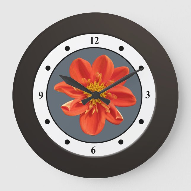 Reloj Redondo Grande Dígitos modernos de la flor anaranjada floral del (Anverso)