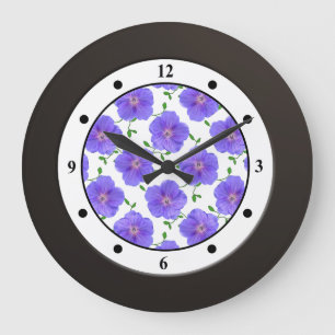 Reloj Redondo Grande Dígitos modernos de la flor azul floral del jard