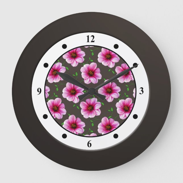 Reloj Redondo Grande Dígitos modernos de la flor rosada floral del (Anverso)