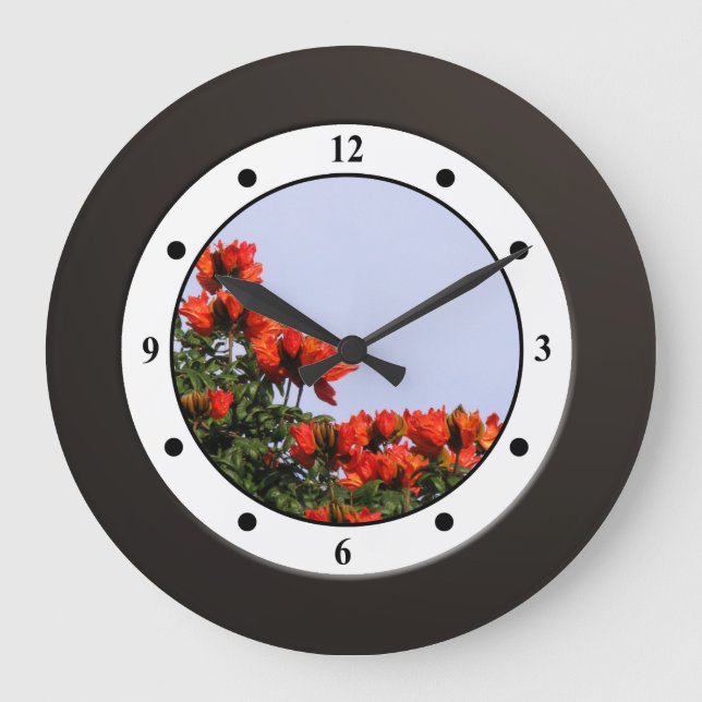 Reloj Redondo Grande Dígitos modernos de tuliptree africanos tropicales (Anverso)