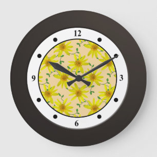 Reloj Redondo Grande Dígitos modernos del Wildflower amarillo floral