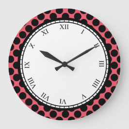 Reloj Redondo Grande Dígitos romanos de polka de color negro en cualqui