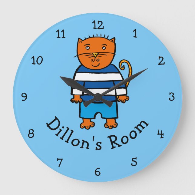 Reloj Redondo Grande Dillon el gato personalizado (Anverso)