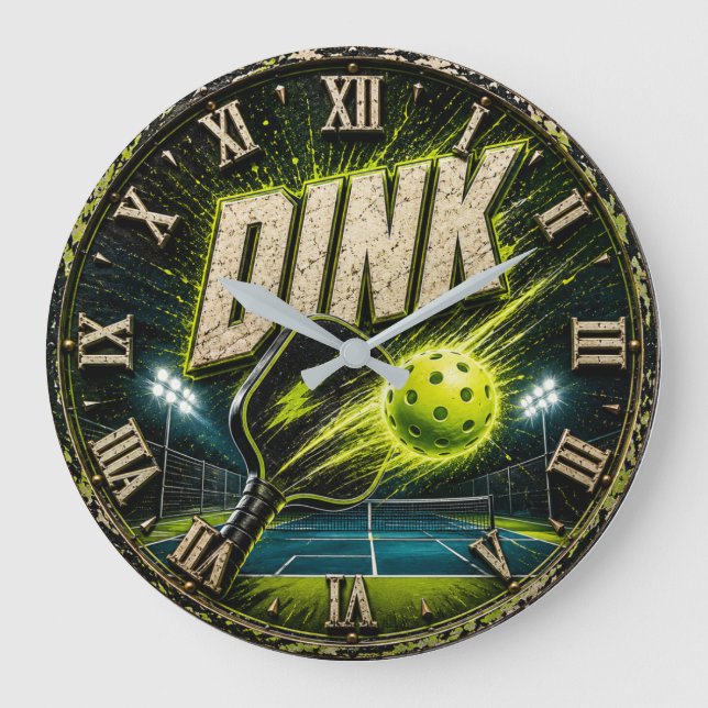 Reloj Redondo Grande Dink Neon Pickleball Player Gift (Anverso)