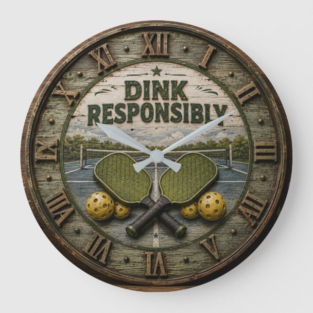 Reloj Redondo Grande Dink Responsibly Pickleball Paddle  (Anverso)