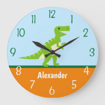Dinosaur Blue Green Orange Wall Clock