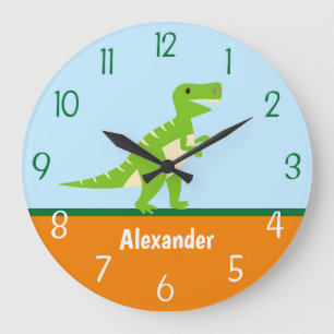 Reloj Redondo Grande Dinosaur Blue Green Orange Wall Clock