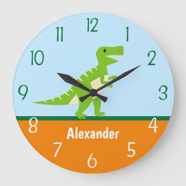 Reloj Redondo Grande Dinosaur Blue Green Orange Wall Clock (Anverso)