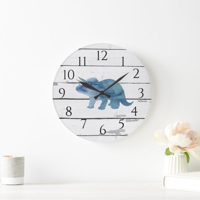 Reloj Redondo Grande Dinosaur Triceratops Decoró Shiplap Rústico (Hogar)