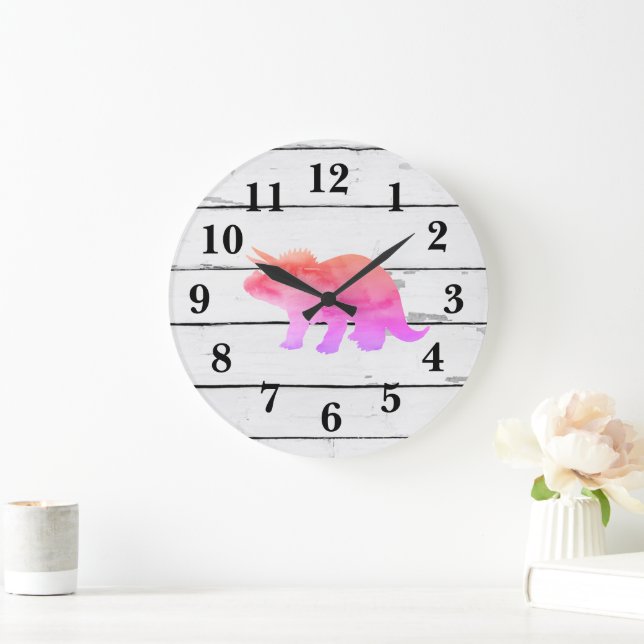 Reloj Redondo Grande Dinosaur Triceratops Decoró Shiplap Rústico (Hogar)