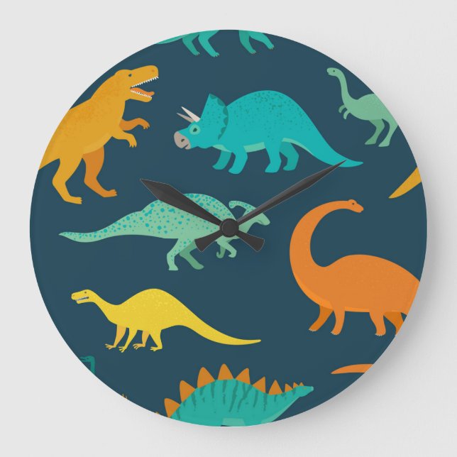 Reloj Redondo Grande Dinosaurio Adventure: Fondo de escritorio infantil (Anverso)