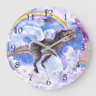 Reloj Redondo Grande Dinosaurio arcoiris unicornio
