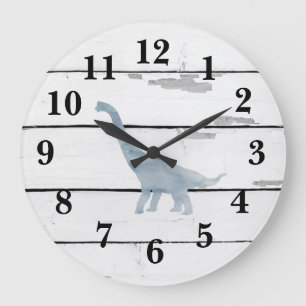 Reloj Redondo Grande Dinosaurio Brachiosaurus Decoración Shiplap Rústic