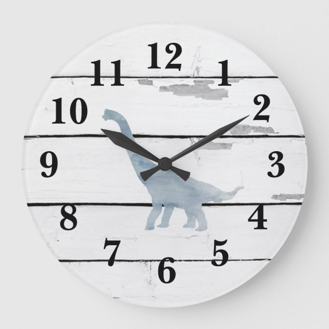 Reloj Redondo Grande Dinosaurio Brachiosaurus Decoración Shiplap Rústic (Anverso)