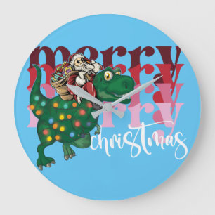 Reloj Redondo Grande Dinosaurio con Navidades de Santa Claus