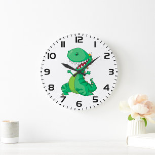 Reloj Redondo Grande Dinosaurio de dibujos animados divertido rugiendo 