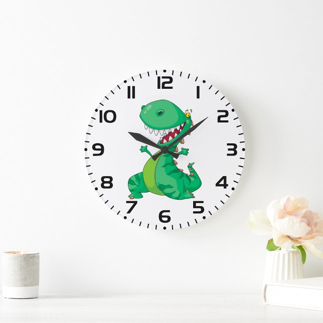 Reloj Redondo Grande Dinosaurio de dibujos animados divertido rugiendo  (Subido por el creador)
