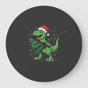 Reloj Redondo Grande Dinosaurio de Navidad Santa T Rex