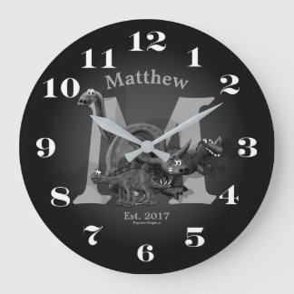 Reloj Redondo Grande Dinosaurio inicial y fecha