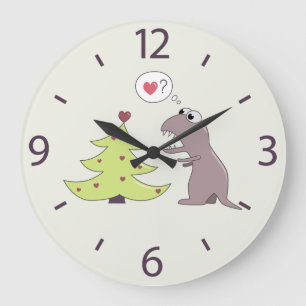 Reloj Redondo Grande Dinosaurio lindo y árbol de Navidad