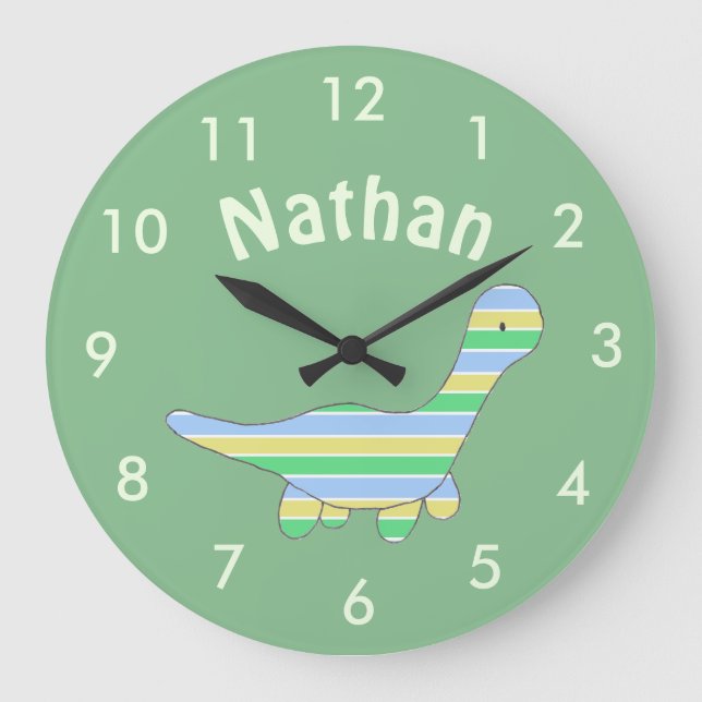 Reloj Redondo Grande Dinosaurio rayado (Anverso)