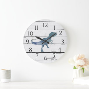 Reloj Redondo Grande Dinosaurio Trex Decora Shiplap Rústico