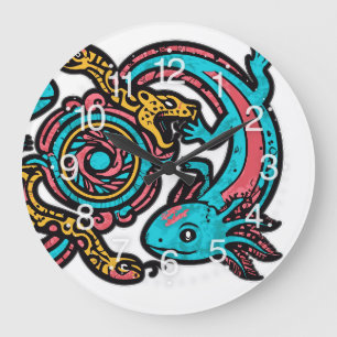Reloj Redondo Grande Dios Azteca Xolotl Luchando Arte Tribal de Batalla