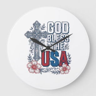 Reloj Redondo Grande Dios bendiga a Estados Unidos Camiseta Patriótica