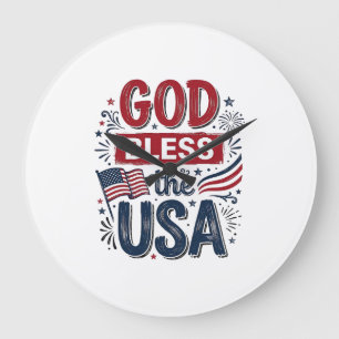 Reloj Redondo Grande Dios bendiga a Estados Unidos Camiseta vintage pat