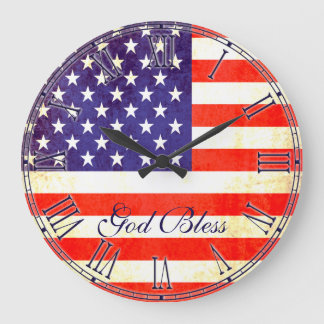 Reloj Redondo Grande Dios patriótico de la bandera americana bendice el