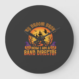 Reloj Redondo Grande Director de banda de Halloween Bruja Escoba Casa e