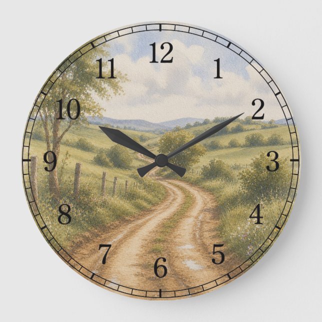 Reloj Redondo Grande Dirt Road Wall Clock — Rustic Landscape Design (Anverso)