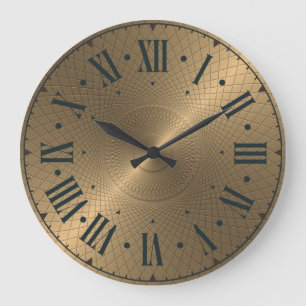 Reloj Redondo Grande Disco de metal dorado grabado moderno abstracto es