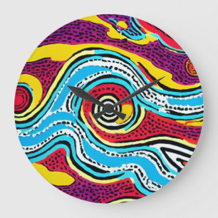 Reloj Redondo Grande Diseño aborigen australiano de Dreamtime #4