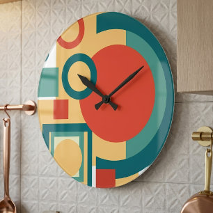 Reloj Redondo Grande Diseño Abstracto de Estilo Risógrafo Geométrico Re
