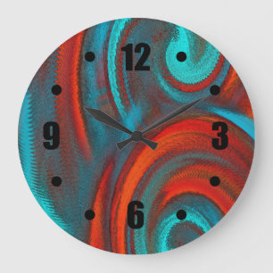 Reloj Redondo Grande Diseño abstracto de Swirling Verde azulado naranja