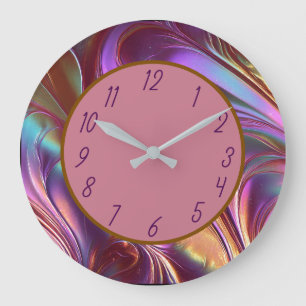 Reloj Redondo Grande Diseño abstracto elegante cálido rosa iridiscente