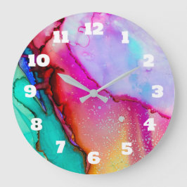 Reloj Redondo Grande Diseño abstracto moderno de acuarela de mármol