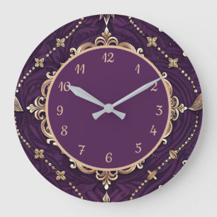 Reloj Redondo Grande Diseño Antiguo Elegante Púrpura Dorado
