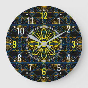 Reloj Redondo Grande Diseño Art Déco Dorado Poco Común - Geométrico Neg