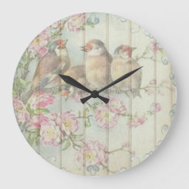 Reloj Redondo Grande Diseño artístico de aves florales chic vintage Sha