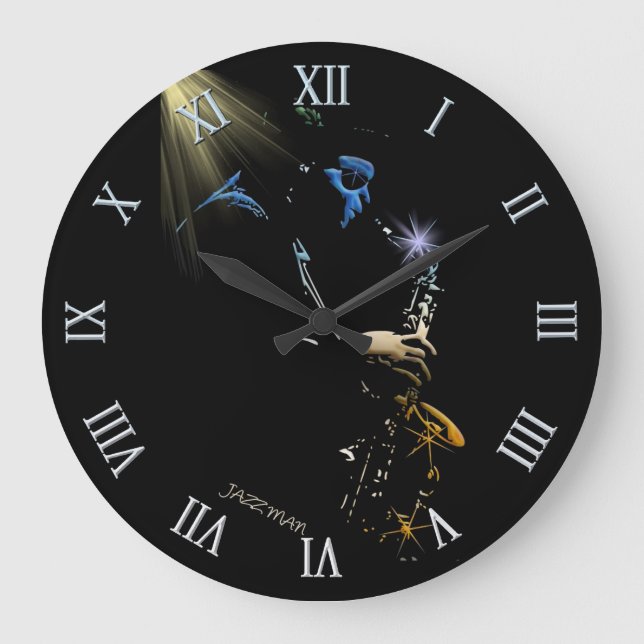 Reloj Redondo Grande Diseño artístico del Jazz Saxofón (Anverso)