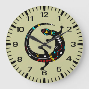 Reloj Redondo Grande Diseño azteca personalizado del lagarto del