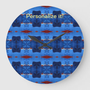 Reloj Redondo Grande Diseño azul, negro, rojo y espejado