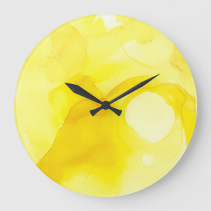 Reloj Redondo Grande Diseño blanco y amarillo abstracto de verano