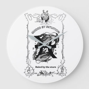 Reloj Redondo Grande Diseño Celestial Intuición de Piscis